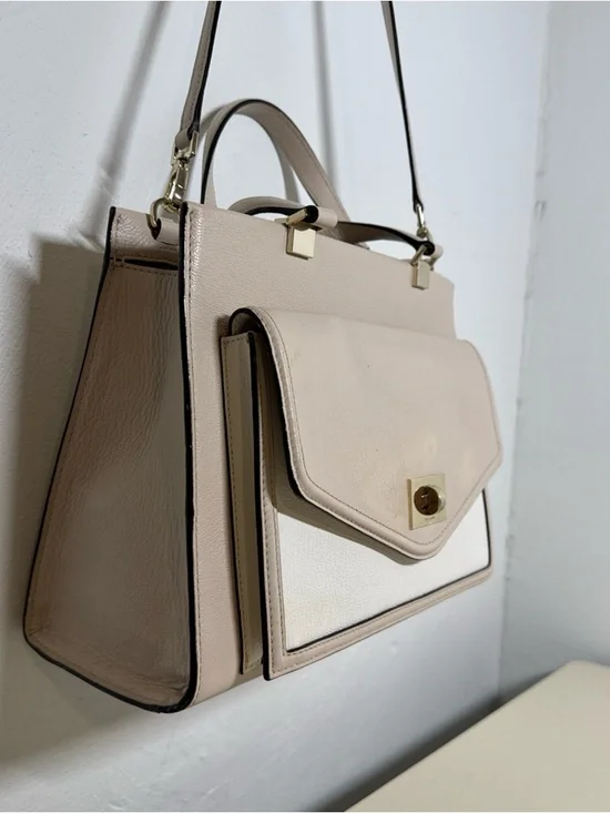 Kate Spade Cream White Pebbled Leather Satchel Crossbody Bag Gold Hardware - Picture 2 of 16